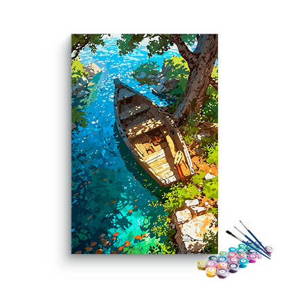 DIY Painting Kit -Tranquil Riverside Rowboat Paint by Numbers Kit