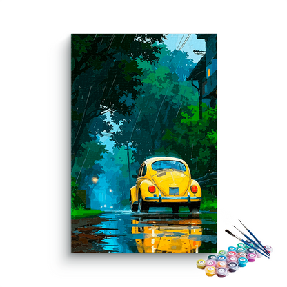 DIY Painting Kit -Rainy Day Drive: Yellow Beetle Paint by Numbers Kit