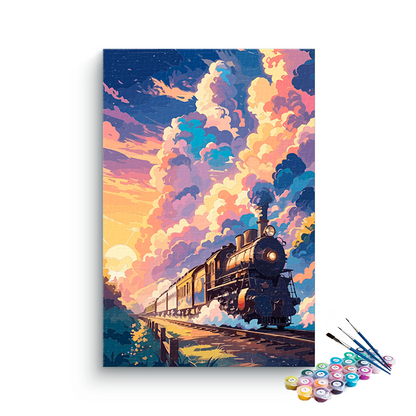 DIY Painting Kit -Sunset Steam Train Journey Paint by Numbers Kit