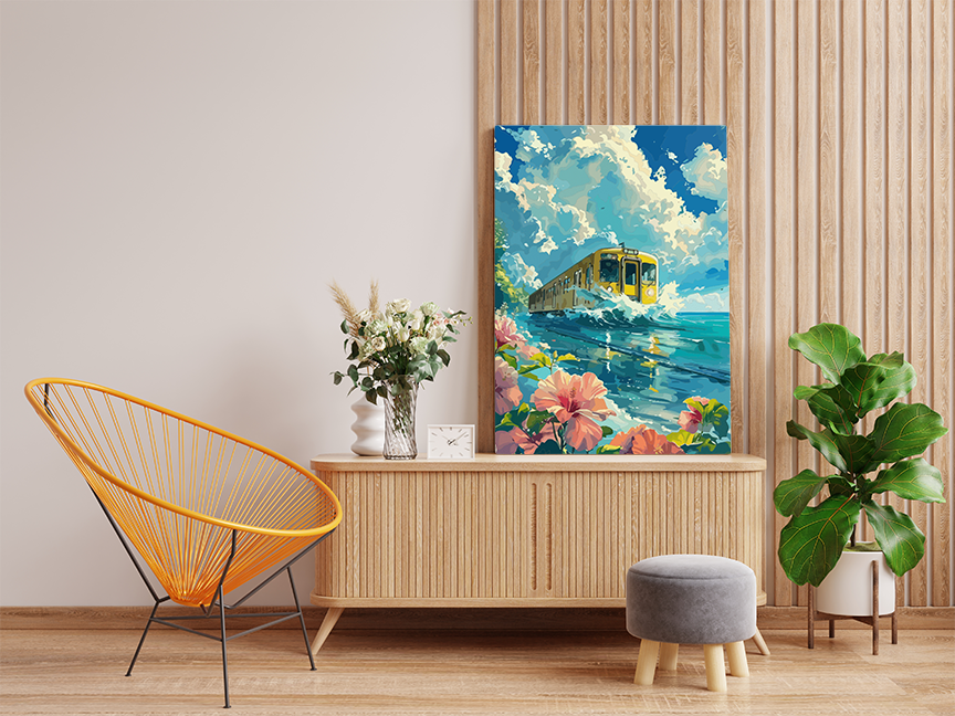 DIY Paint by numbers kit - Tropical Train Journey Paint by Numbers Kit