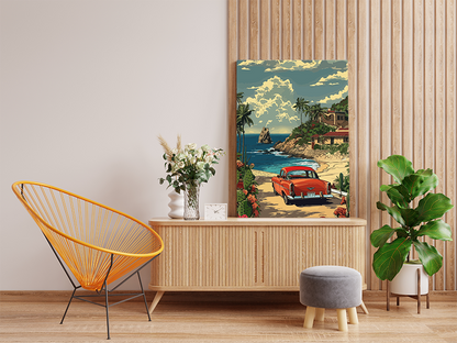 DIY Paint by numbers kit - Sunset Coastal Escape: Red Classic Car Paint by Numbers Kit