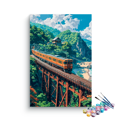 DIY Painting Kit -Mountain Bridge Train Ride Paint by Numbers Kit
