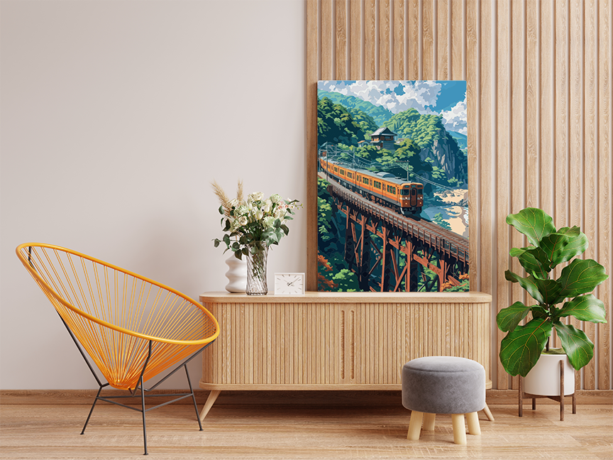 DIY Paint by numbers kit - Mountain Bridge Train Ride Paint by Numbers Kit