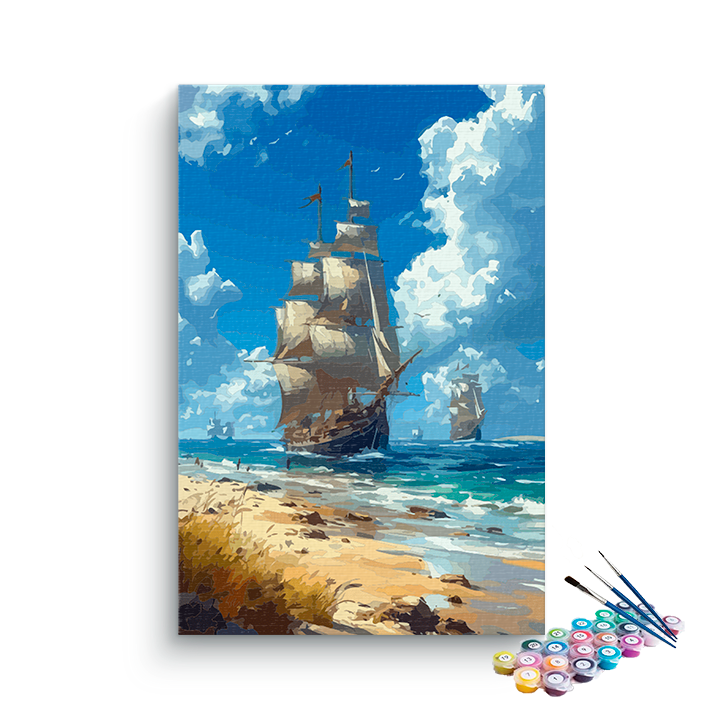 DIY Painting Kit -Coastal Voyage: Tall Ships on the Horizon Paint by Numbers Kit