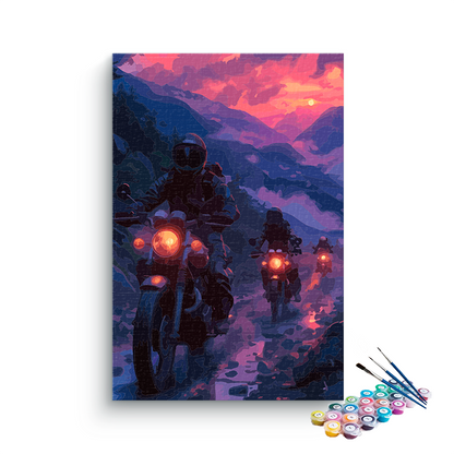 DIY Painting Kit -Twilight Riders: Sunset Motorcycle Adventure Paint by Numbers Kit