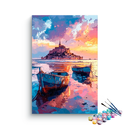 DIY Painting Kit -Evening Serenity: Coastal Boats at Sunset Paint by Numbers Kit