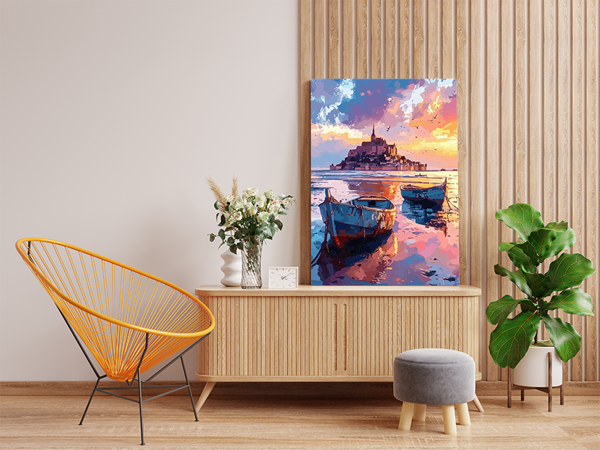 DIY Paint by numbers kit - Evening Serenity: Coastal Boats at Sunset Paint by Numbers Kit