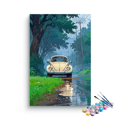 DIY Painting Kit -Vintage Beetle in the Rain Paint by Numbers Kit