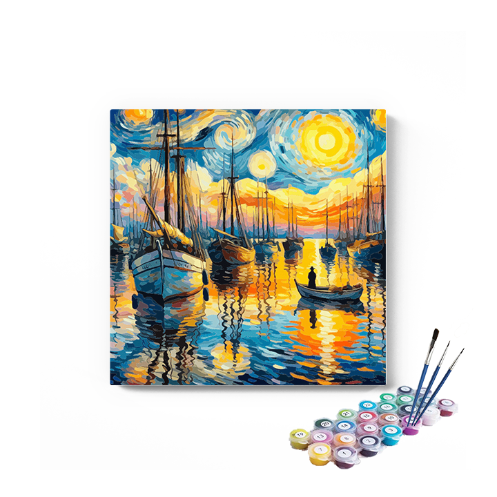 DIY Painting Kit -Starry Night Harbor Paint by Numbers Kit