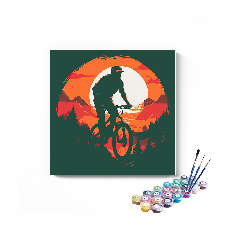 DIY Painting Kit -Mountain Biker Sunset Ride Paint by Numbers Kit