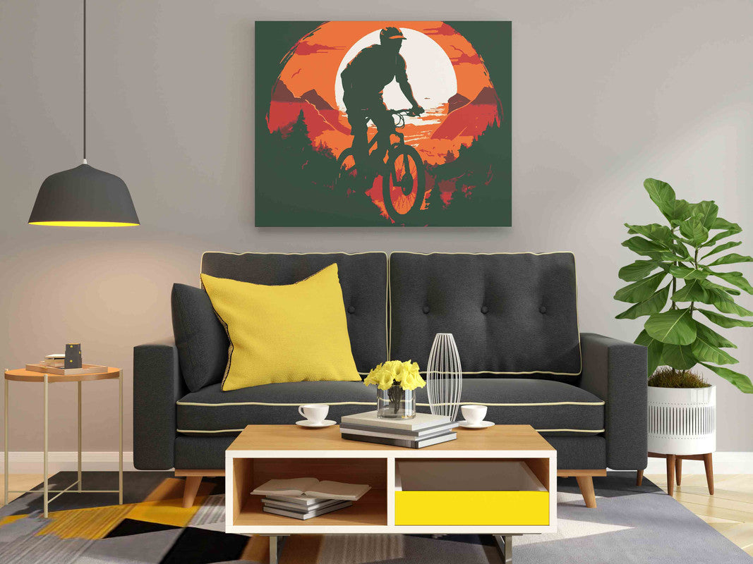 DIY Paint by numbers kit - Mountain Biker Sunset Ride Paint by Numbers Kit