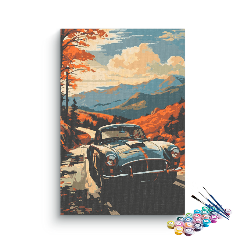 DIY Painting Kit -Vintage Drive Through Autumn Hills Paint by Numbers Kit