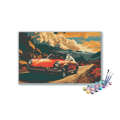 DIY Painting Kit -Retro Red on Mountain Roads Paint by Numbers Kit