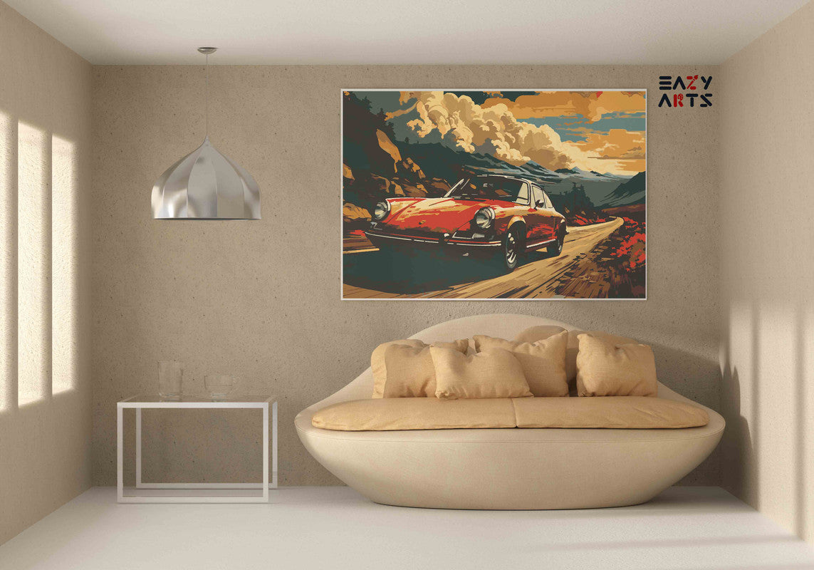 DIY Paint by numbers kit - Retro Red on Mountain Roads Paint by Numbers Kit