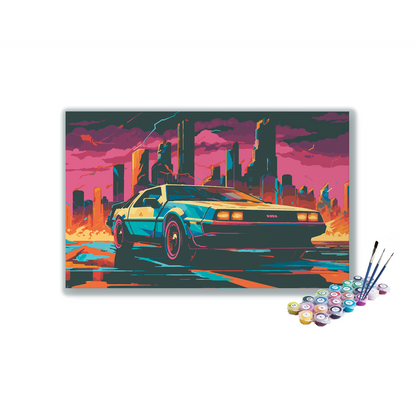 DIY Painting Kit -Retro Neon City Car Paint by Numbers Kit