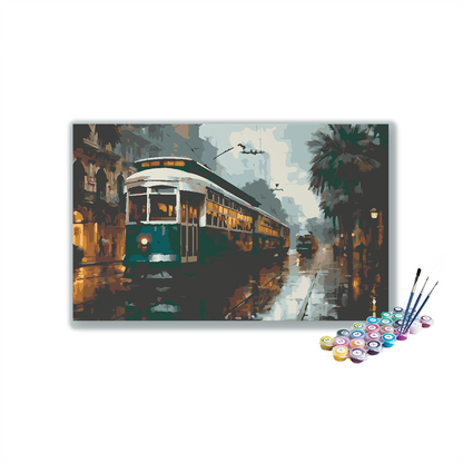 DIY Painting Kit -Rainy Evening Tram Ride Paint by Numbers Kit