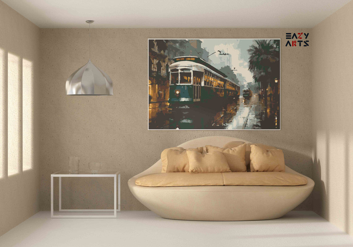 DIY Paint by numbers kit - Rainy Evening Tram Ride Paint by Numbers Kit