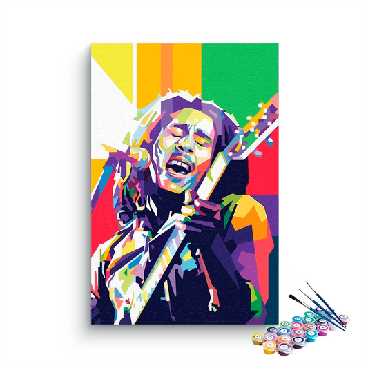 Bob Marley Singing with Guitar Abstract paint by numbers