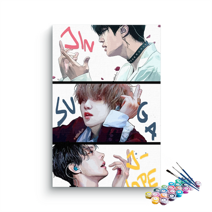 DIY Painting Kit -BTS Jin, Suga and J-Hope Anime Fan Art Paint by Numbers Kit