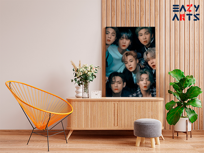 DIY Paint by numbers kit - BTS All 7 Members Dark Teal Group Portrait Paint by Numbers Kit