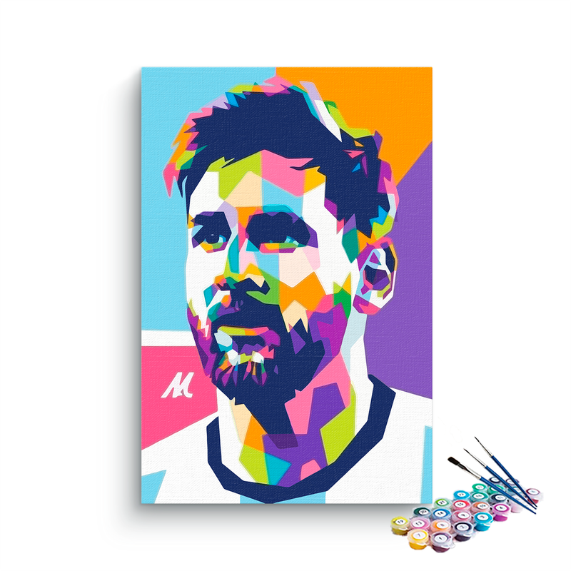 DIY Painting Kit -Lionel Messi Colorful Geometric Pop Art Portrait Paint by Numbers Kit