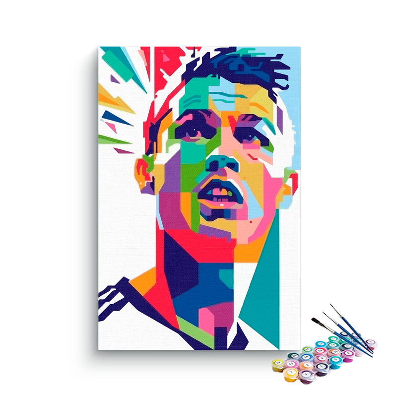 DIY Painting Kit -Cristiano Ronaldo Colorful Geometric Pop Art Close-Up Portrait Paint by Numbers Kit
