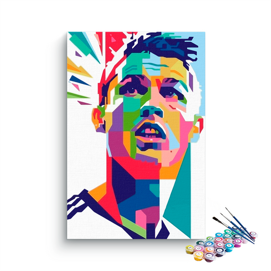 DIY Painting Kit -Cristiano Ronaldo Colorful Geometric Pop Art Close-Up Portrait Paint by Numbers Kit