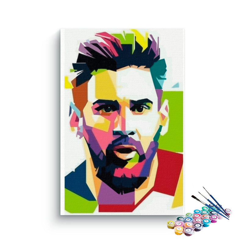 DIY Painting Kit -Lionel Messi Vibrant Geometric Close-Up Pop Art Portrait Paint by Numbers Kit