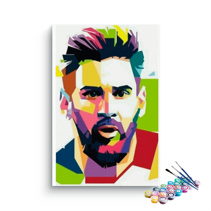 DIY Painting Kit -Lionel Messi Vibrant Geometric Close-Up Pop Art Portrait Paint by Numbers Kit