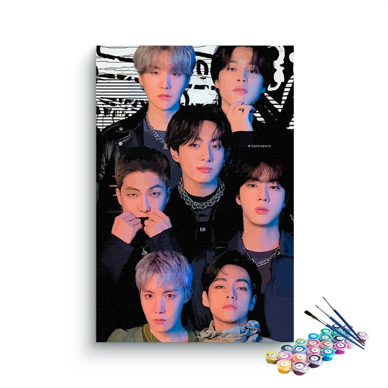 DIY Painting Kit -BTS 7 Members Dark Moody Grunge Collage Paint by Numbers Kit