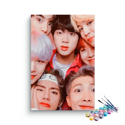 DIY Painting Kit -BTS Cute Fun Group Selfie Collage Paint by Numbers Kit