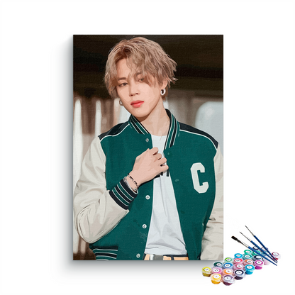 DIY Painting Kit -Jimin Solo Portrait in Green Varsity Jacket Paint by Numbers Kit