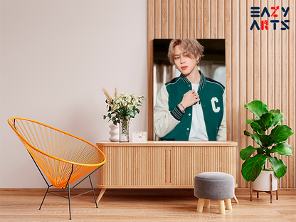 DIY Paint by numbers kit - Jimin Solo Portrait in Green Varsity Jacket Paint by Numbers Kit