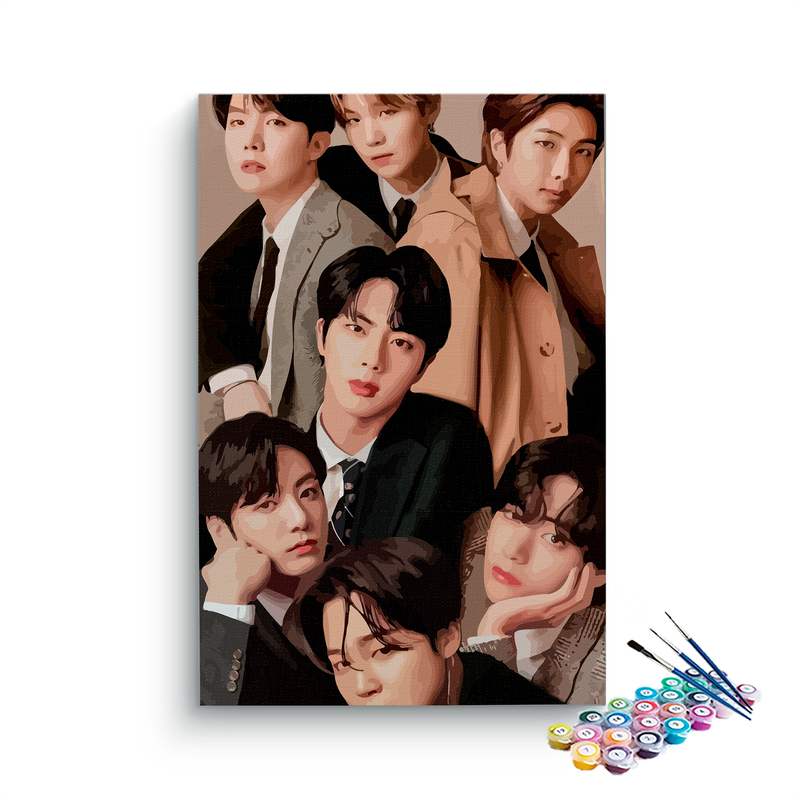 DIY Painting Kit -BTS 7 Members Elegant Formal Suit Portrait Collage Paint by Numbers Kit
