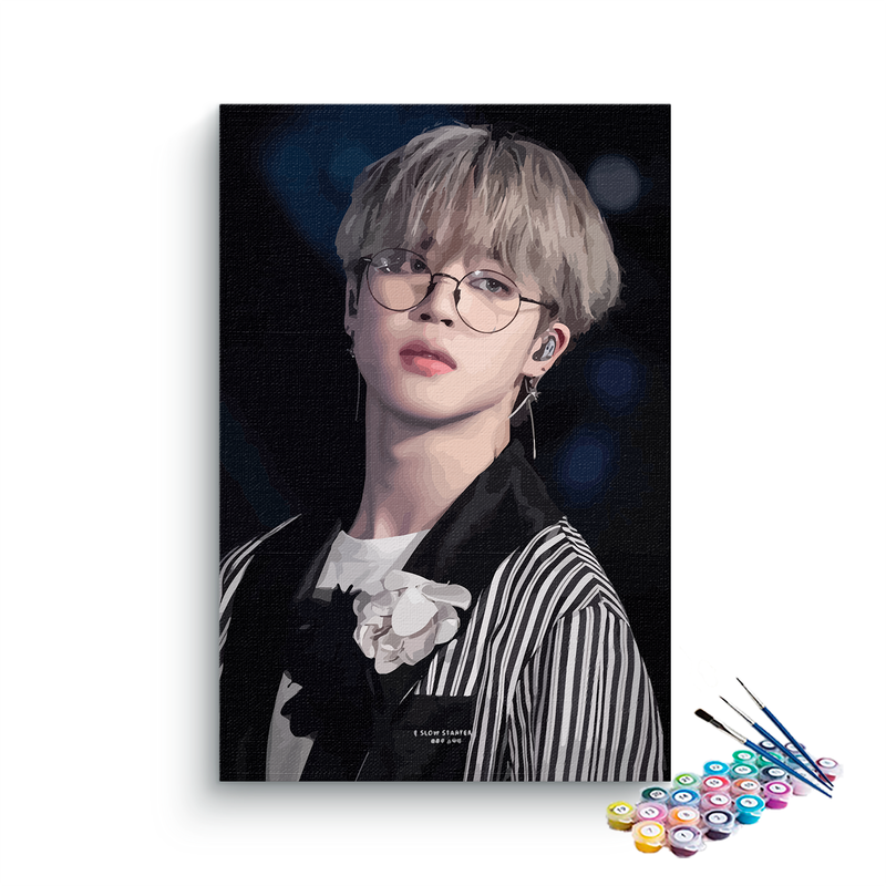 DIY Painting Kit -Jimin Solo Portrait with Glasses and Striped Jacket Paint by Numbers Kit