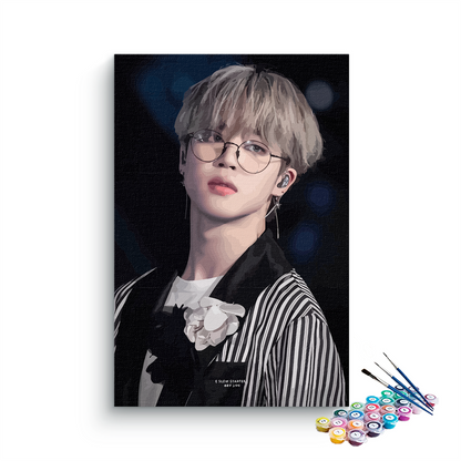 DIY Painting Kit -Jimin Solo Portrait with Glasses and Striped Jacket Paint by Numbers Kit
