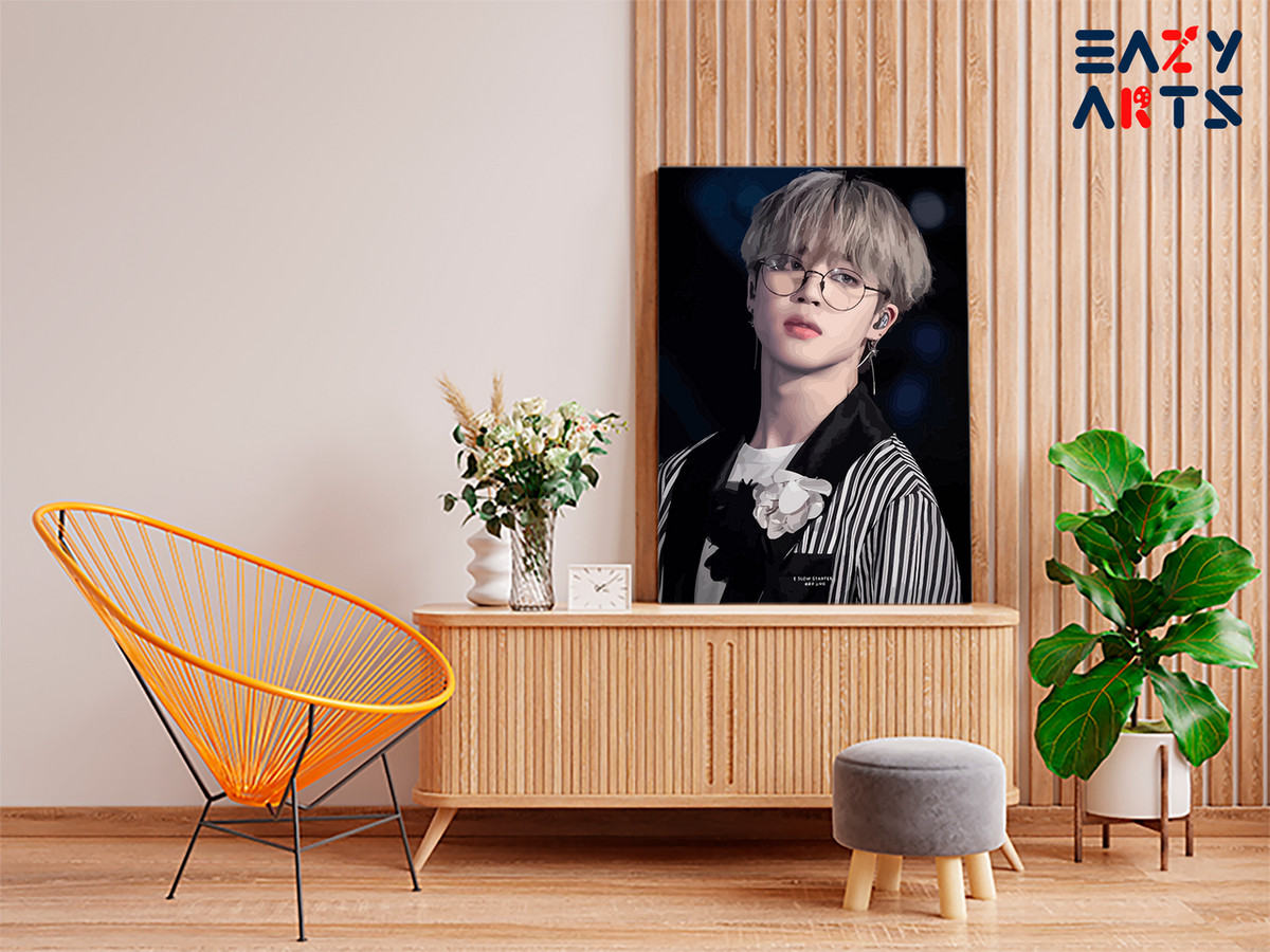 DIY Paint by numbers kit - Jimin Solo Portrait with Glasses and Striped Jacket Paint by Numbers Kit