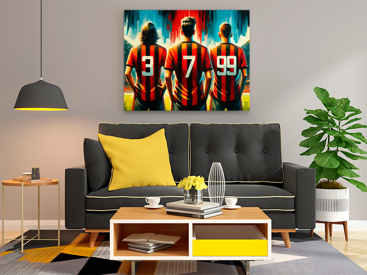 DIY Paint by numbers kit - Three Football Legends in Red and Black Striped Jerseys Paint by Numbers Kit