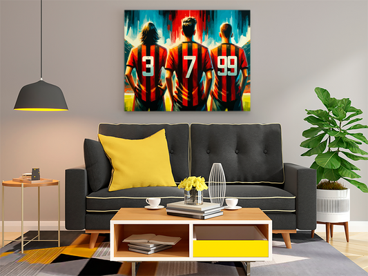 DIY Paint by numbers kit - Three Football Legends in Red and Black Striped Jerseys Paint by Numbers Kit