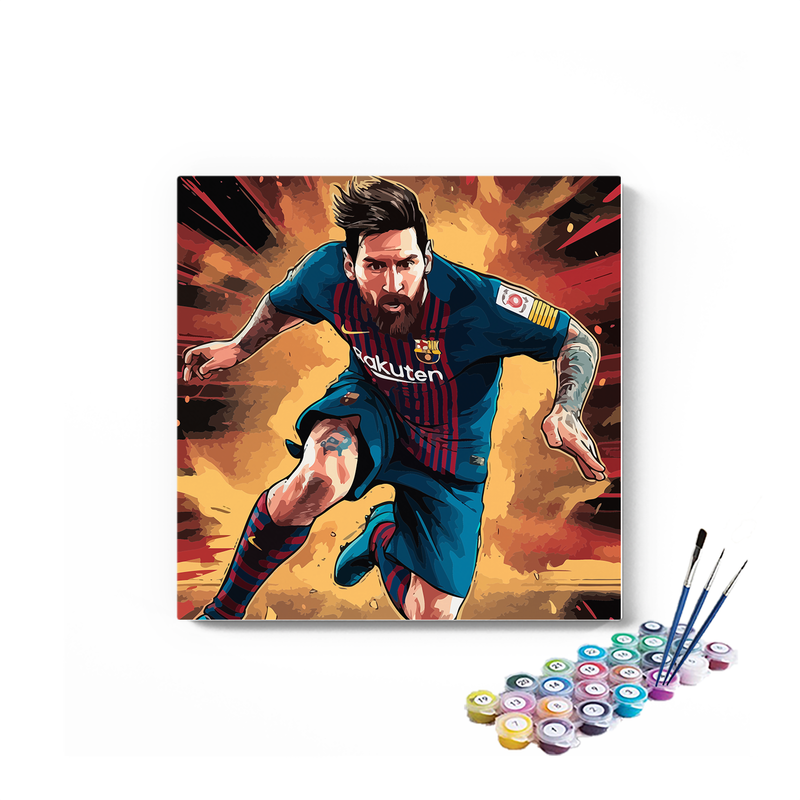 DIY Painting Kit -Lionel Messi Dynamic Action Illustration in Barcelona Jersey Paint by Numbers Kit
