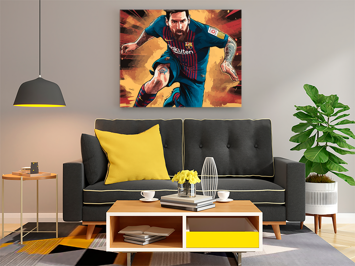 DIY Paint by numbers kit - Lionel Messi Dynamic Action Illustration in Barcelona Jersey Paint by Numbers Kit