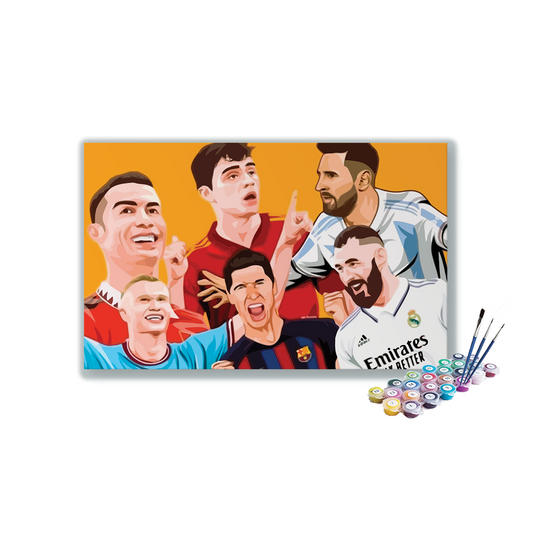 DIY Painting Kit -Football Legends Collage Ronaldo Messi Haaland Lewandowski Paint by Numbers Kit