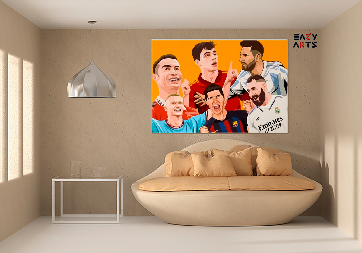 DIY Paint by numbers kit - Football Legends Collage Ronaldo Messi Haaland Lewandowski Paint by Numbers Kit