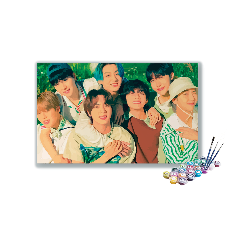 DIY Painting Kit -BTS All 7 Members Cheerful Outdoor Green Summer Group Photo Paint by Numbers Kit