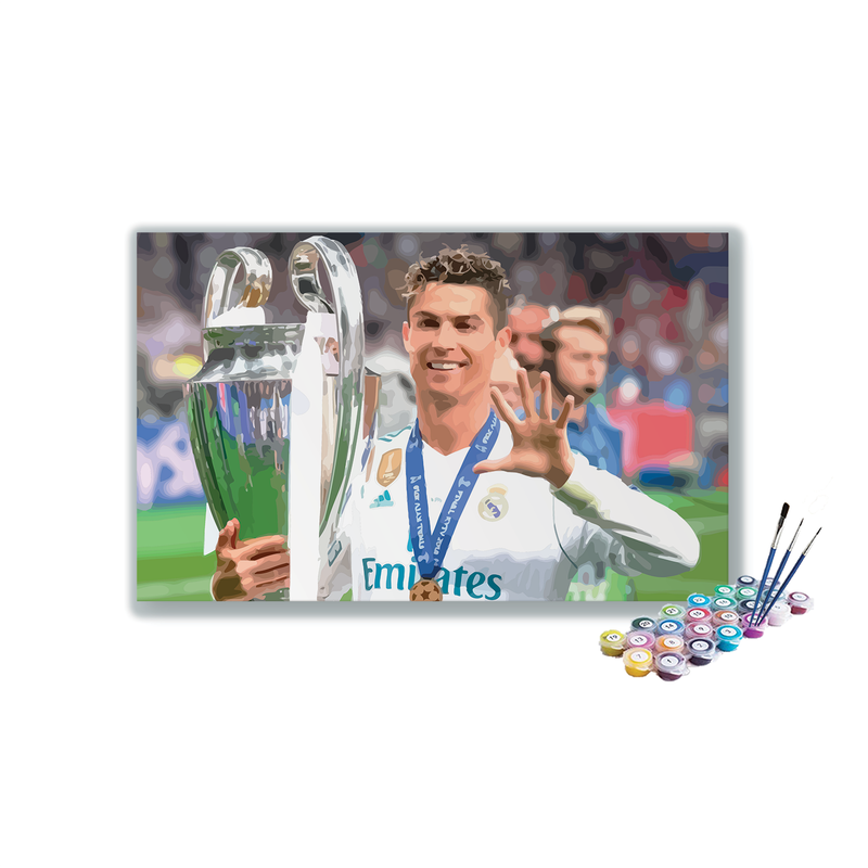 DIY Painting Kit -Cristiano Ronaldo Lifting Champions League Trophy Celebration Paint by Numbers Kit