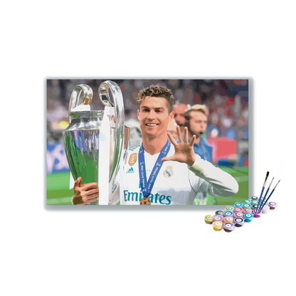 DIY Painting Kit -Cristiano Ronaldo Lifting Champions League Trophy Celebration Paint by Numbers Kit