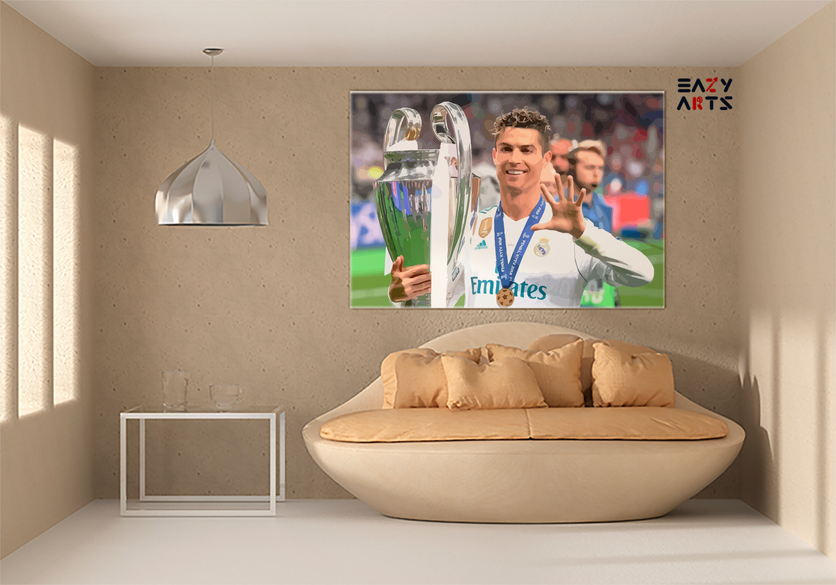 DIY Paint by numbers kit - Cristiano Ronaldo Lifting Champions League Trophy Celebration Paint by Numbers Kit