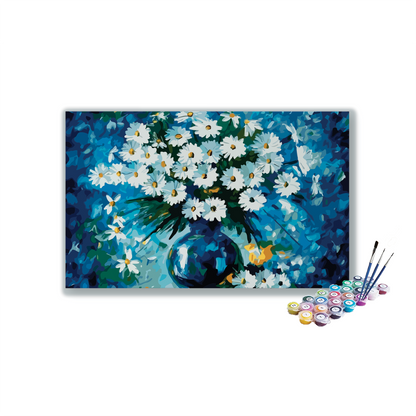 White Flowers Pot Paint By Numbers kit