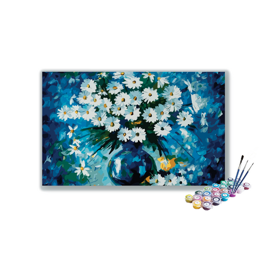 White Flowers Pot Paint By Numbers kit