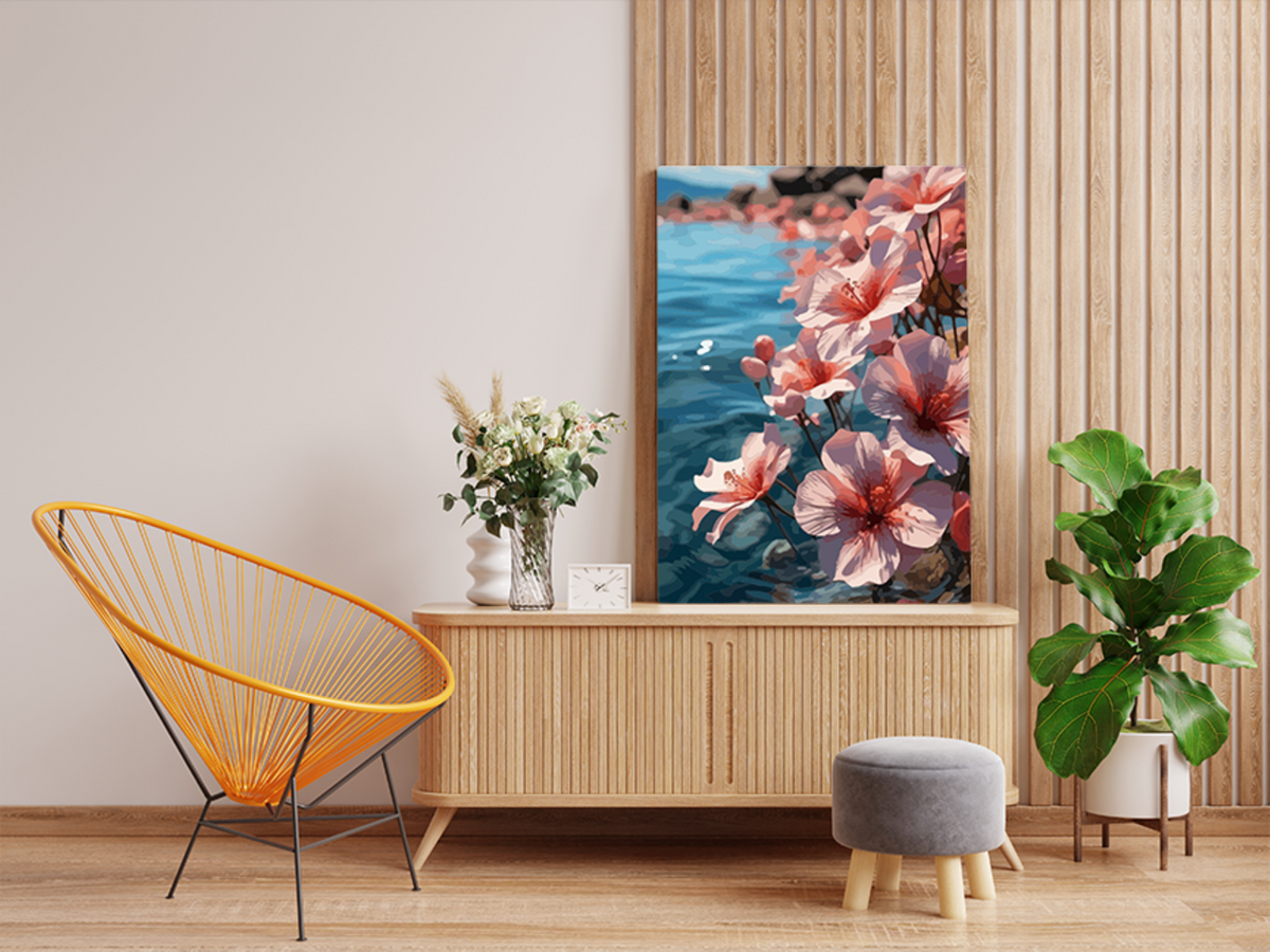 DIY Paint by numbers kit - Cherry Blossoms by the Water Paint by Numbers Kit